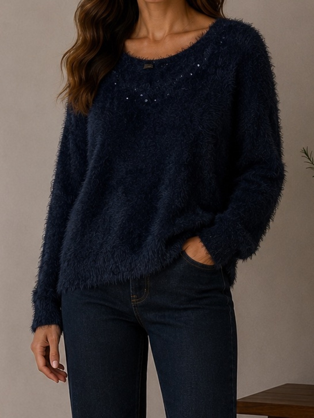 Venus Navy Fuzzy‎ Sweater